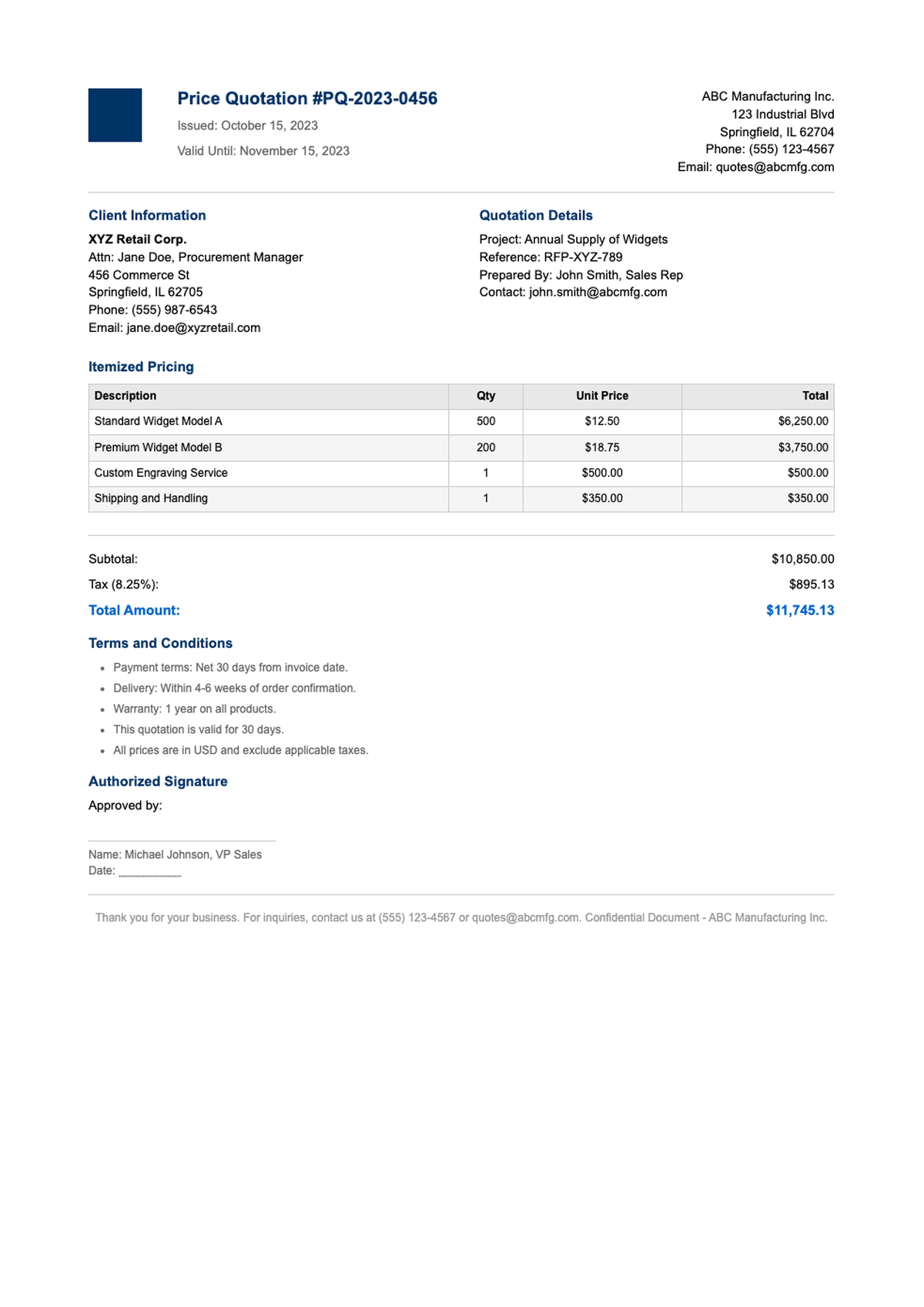 Professional price quote template with company details and itemized pricing_variant_3